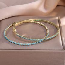 ZAKOL 2 pezzi/set nuovo set di braccialetti da tennis con zirconi lucidi turchese per le donne accessori per gioielli da festa di nozze in pietra blu moda