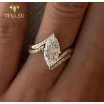 TFGLBU D Color 3CT Marquise Cut Moissanite Ring Set for Women Wedding Proposal Lab Diamond Solid S925 Silver Plated 18k Jewelry