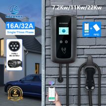 Kolanky 32A 7.2/22KW Stazione di ricarica EV Wallbox Caricatore per veicoli elettrici Cavo EVSE Type2 IEC62196-2 Controllo APP Tuya