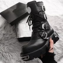 Herren Luxusmode hohe Motorradstiefel Designer Plateauschuhe Cowboy Naturlederstiefel Heavy Metal Cosplay lange Botas