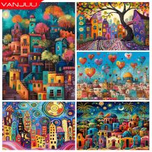 Nacht ansicht 5d Diamant Malerei Stadt Heißluft ballon Diamant Stickerei voller Diamant Mosaik Kunst Bild DIY Dekor Wanda uf kleber