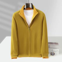 MVLYFLRT Men's Stand Up Collar Zipper Cardigan 100% Merino Wool Knitted Double-sided Cardigan Autumn Winter Thick Warm Jacket