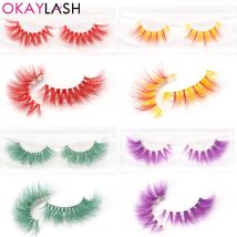 OKAYLASH Red Purple 3D Mink Colored Eyelashes Bulk wholesale Dramatic Fluffy Thick Colorful Hot Pink False  Eyelashes Makeup