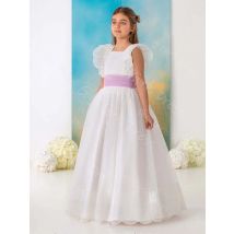 Vestido de primera comunión de encaje para niñas con fajas de tul cuello cuadrado mangas con volantes vestido de niña de flores vestido de fiesta de boda personalizado