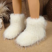 Modische, niedliche, rutschfeste, große Schneestiefel im Winter, neue runde Zehen, langes Haar, dicke Sohle, warme Freizeitstiefel für Damen