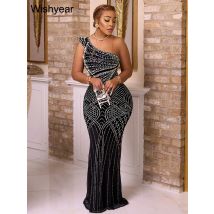 Jahr Frühling sexy Party Club Geburtstag Abend Strass Diagonal Kragen langes Kleid für Frauen ärmellose Maxi Vestidos Luxus