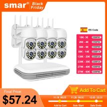 Sistema de cámara inalámbrica Smar 8CH 3MP Kit de cámara PTZ para exteriores CCTV AI detección humana Color visión nocturna conjunto de videovigilancia ICsee