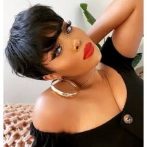 Gerade kurze Pixie-Schnitt-Perücken mit Pony für Frauen, Ombre, Braun, Rot, brasilianische Echthaar-Perücken, voll maschinell hergestellte Perücken