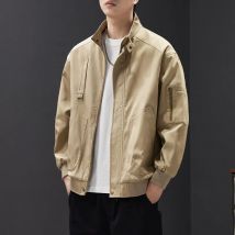 Einfarbige Lässige Outdoor-Jacken 2026 Frühling Herbst Herren Loose-Fit Cargo-Mäntel Streetwear Reißverschluss Kurze Windbreaker Oberteile Kleidung