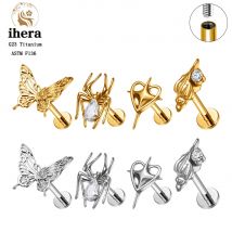 ASTM F136 Titanium Lip Labret Stud Butterfly Spider CZ 16G Thread Earrings Nose Cartilage Tragus Conch Daith Piercing Jewelry