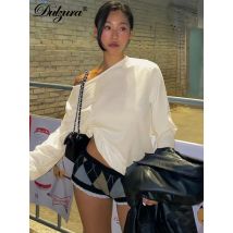Dulzura Herbst Mode Lässig Geneigte Schulter Langarm Rückenfreies Dünnes T-Shirt Damen Solide Elegante Y2K Top Party Club Outfit
