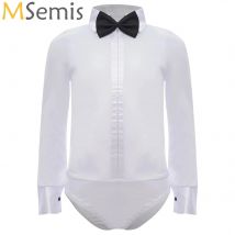 Bambini Ragazzi Costume intero da ballo latino Top Costume moderno Manica lunga Bowtie Pagliaccetto Camicia Body Bambino Salsa Tango Abbigliamento da ballo