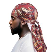 Neue Seide Cashew Gedruckt Durag Turban Für Frauen Männer Bandanas Kopfbedeckung Seidige Lappen Lange Schwanz Piraten Hut Kappen Haar Zubehör