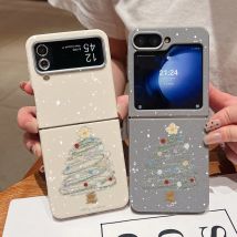For Samsung Galaxy Z Flip 6 5 4 3 Case Leather Texture Silicone Christmas Tree Folding Cover For Samsung Z Flip6 Flip5 Flip4