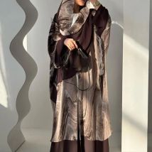 2025, Herbst Mode Druck Langen Mantel Frühling Elegante V-ausschnitt Lose Chiffon Strickjacken Casual Langarm frauen Tragen Mit Kopftuch