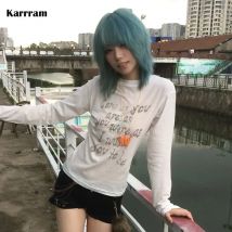 Karrram japanische y2k Brief druck T-Shirt trashy 2000s Stil Langarm T-Shirt Vintage Harajuku Distressed Tops American Retro
