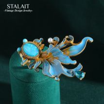 Vintage Blue Opal Goldfisch Ringe 18K vergoldet Luxus Stein Tier Antik Schmuck Accessoires Party Verlobung für Frauen Neu