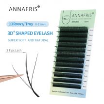 ANNAFRIS 3D W Dreikern-Wimpernverlängerung, natürlich, weich, 3D W-Form, vorgefertigte Volumenfächer, Kleeblatt, falsche Wimpern