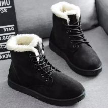 Smile Pop Inverno Nuovi stivali da neve piatti Comode scarpe calde in velluto di cotone felpato Stivali da neve con punta tonda Stivali corti con lacci da donna