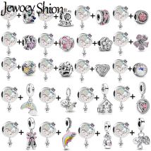 2Pc/Lot Flower & Butterfly Beads With Rainbow Pendants Fit DIY Brand Charm Bracelets & Necklaces For Women Jewelry Making Gift