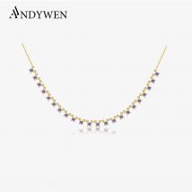 ANDYWEN 925 Sterling Silber Gold Klar Zirkon Charms Kette Halskette Lange Choker Frauen Mode 2020 Party Hochzeit Schmuck Geschenk