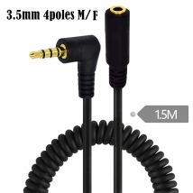 1 Stück 5 Fuß 3,5 mm 4-poliger rechtwinkliger Stecker auf 3,5 mm Buchse 4-poliger TRRS-Spiraladapter-Audio-Anschlusskabel vergoldet