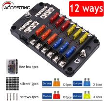 Auto-Boot-Sicherungskastenhalter mit 12-Wege-Flachsicherungshalter, Block und Warnanzeige, 12 V ~ 24 V Stromverteilungsplatine
