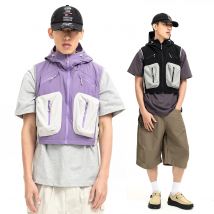 Japanese Streetwear Boyfriend Vest Men's Outdoor Fashion Casual Sleeveless Jacket Cargo Vest Women Waistcoat