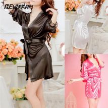 Sexy Frauen Satin Weichen Nachthemd Dessous Nachthemd Weibliche Nachtwäsche Robe Nacht Anzüge Satin Robe Schwarz Weiß Rose