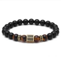 Matte Onyx Stone&Tiger Eye Combination Stitching with Cubic Zircon Hand Jewelry Beads Bracelet Elastic Stretch Men Bracelet