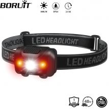 BORUiT 3 W Mini-LED-Stirnlampe, 4-Modus, rotes Licht, angetrieben durch AAA-Batterien, Stirnlampe für Camping und Angeln