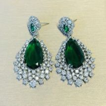 Bilincolor Silber Farbe Dunkelgrün Oval Ohrring für Frauen Hochzeit