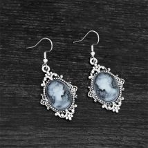 Vintage Grey Pink Lady Cameo Earrings For Women Antique Silver Plated Victoria Fashion Stainles Steel Hook Cameo Women Earring