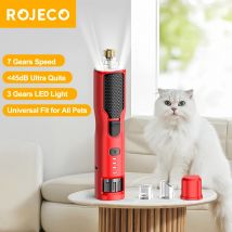 ROJECO Haustier-Nagelschleifer, elektrisch, wiederaufladbar, für Hunde und Katzen, LED-Licht, einstellbare Geschwindigkeiten, Haustier-Klauen-Nagelschneider