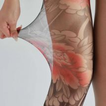 Summer Thin Sexy Women's Lingerie Lace Fishnet Tights 3D Digital Printed Leg Vintage Tattoo High Pantyhose Female Stockings