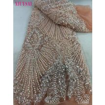 5 Yards African Sequins Lace Fabric 2024 High Quality Lace Embroidery Beaded Mesh Fabric For Women Wedding Party Dress