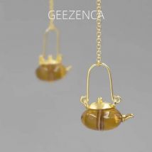 925 Sterling Silber Natürliche Bernstein Teekanne Ohrringe Feine Schmuck Chinesischen Stil Trendy Original Design Ohrringe Mädchen Geschenk M008