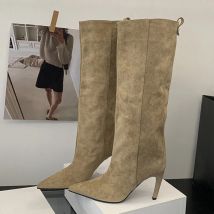Liyke Autunno Inverno Moda Sottile Stivali alti al ginocchio Donna Sexy Punta a punta Scarpe con tacco basso e sottile Stivaletti lunghi femminili Zapatos De Mujer