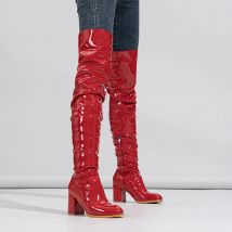 Modische Lacklederstiefel mit runder Spitze, Größe 35–42, Plateauschuhe, Stiefel für Damen