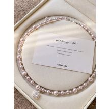 Autumn and Winter New Manta Rose Purple Pearl Zircon Square Pendant Necklace for Womens Trendy Jewelry Party Elegant Accessories