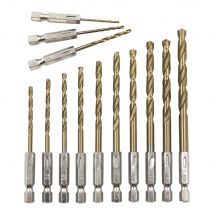 Set di 13 Punte da Trapano Elicoidali con Gambo Esagonale Rivestite in Titanio 1.5-6.5mm per Trapano Elettrico e Avvitatore