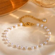 Mode Imitation Perle Perlen Armband für Frauen Mädchen Edelstahl Gold Farbe Perle Kette Armband Schmuck Geschenke