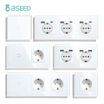 BSEED Presa di corrente singola Spine a muro UE Doppie prese USB Type-C Carica telefono Pannello in vetro Interruttore tattile a parete Protezione per bambini
