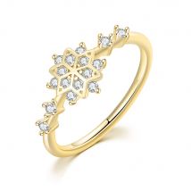 Snowflake Rings For Women Korean Cute Zircon Light Gold Color Wedding Ring Wholesale Jewelry Christmas Gift KCR093
