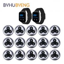 BYHUBYENG Restaurant-Pager-System, 15 Tisch-Ruftasten, 2 Uhrenempfänger für Restaurant, Hotel, kabelloses Kellner-Rufsystem