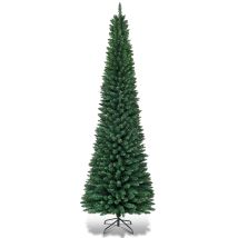 Goplus Künstlicher Bleistift-Weihnachtsbaum, schmaler PVC-Baum mit stabilem Metallständer für drinnen und draußen, grün