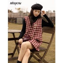 MISHOW Plaid Weste Kleid 2022 Herbst Winter Vintage Kleider Aline V-ausschnitt Ärmellose Woolen Vestidos Chic Weibliche Kleidung MXB47L1332