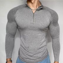 Europäischer und amerikanischer Reißverschluss, langärmelig, für Training, Fitness, Outdoor, Laufen, zeigt Kraft, schnell trocknendes T-Shirt, schmale Passform