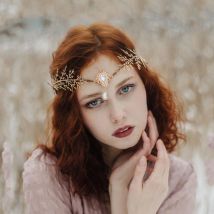 Gold Elf Blumenkrone Fee Blumen Stirnband Woodland Elven Kopfschmuck Renfaire Zubehör für Frauen Renaissance Halloween Cosplay