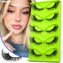 GROINNEYA 5 Paar Katzenaugen-Wimpern, natürliche falsche Wimpern, flauschig, weich, Kreuz-Faux-Nerzwimpern, natürliches geflügeltes End-Auge, länglich